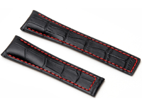 Black Crocodlie Leather Watch Strap with red stitching fot fit Tag Heuer Watches